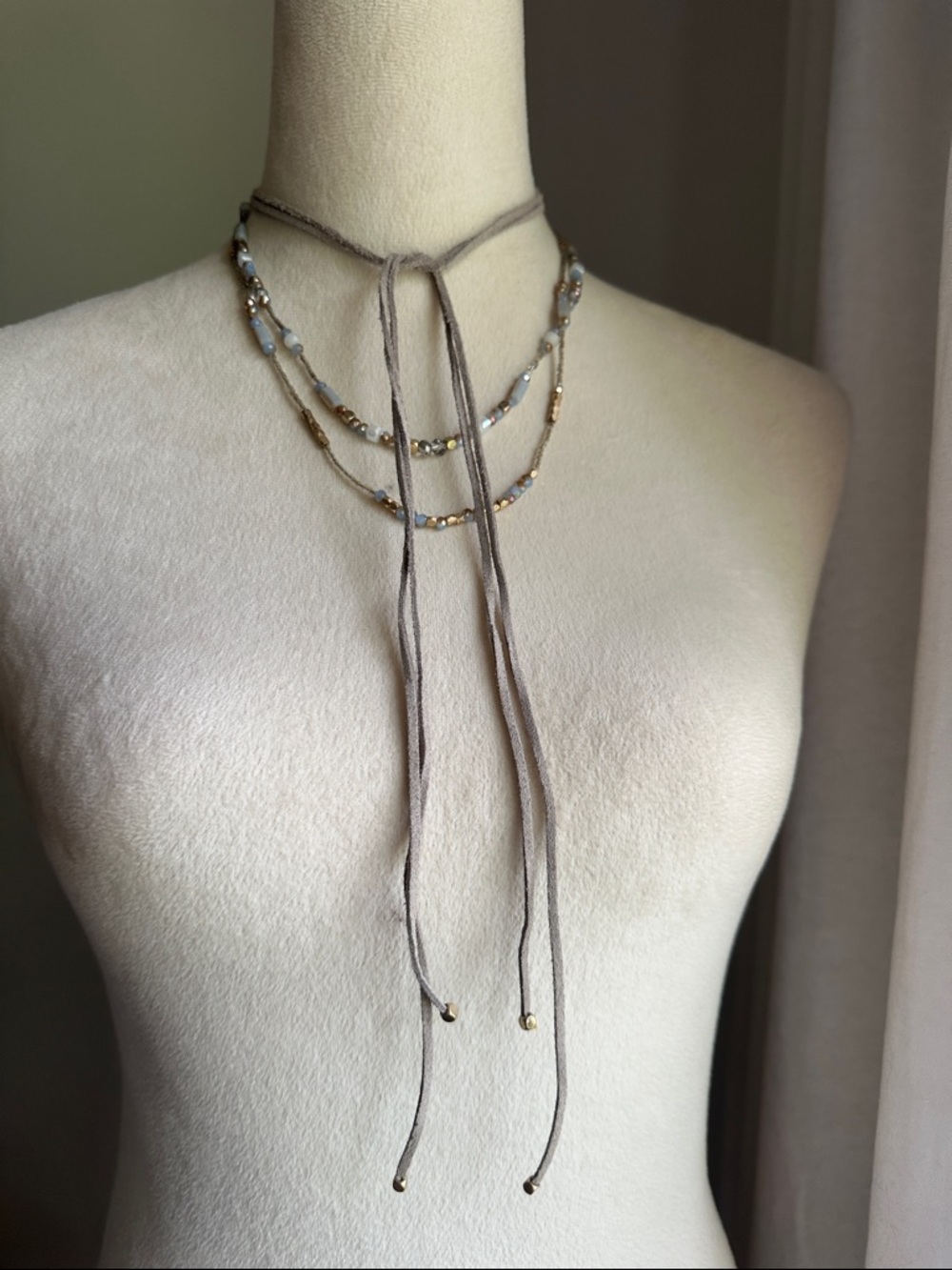 Layering Suede and Milky Crystal Coastal Cowgirl Versatile Wrapping Necklace - Picture 13 of 16